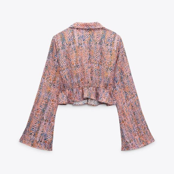 ZARA NWT Printed Cropped Blouse With Buckle Multicolor - Picture 6 of 7